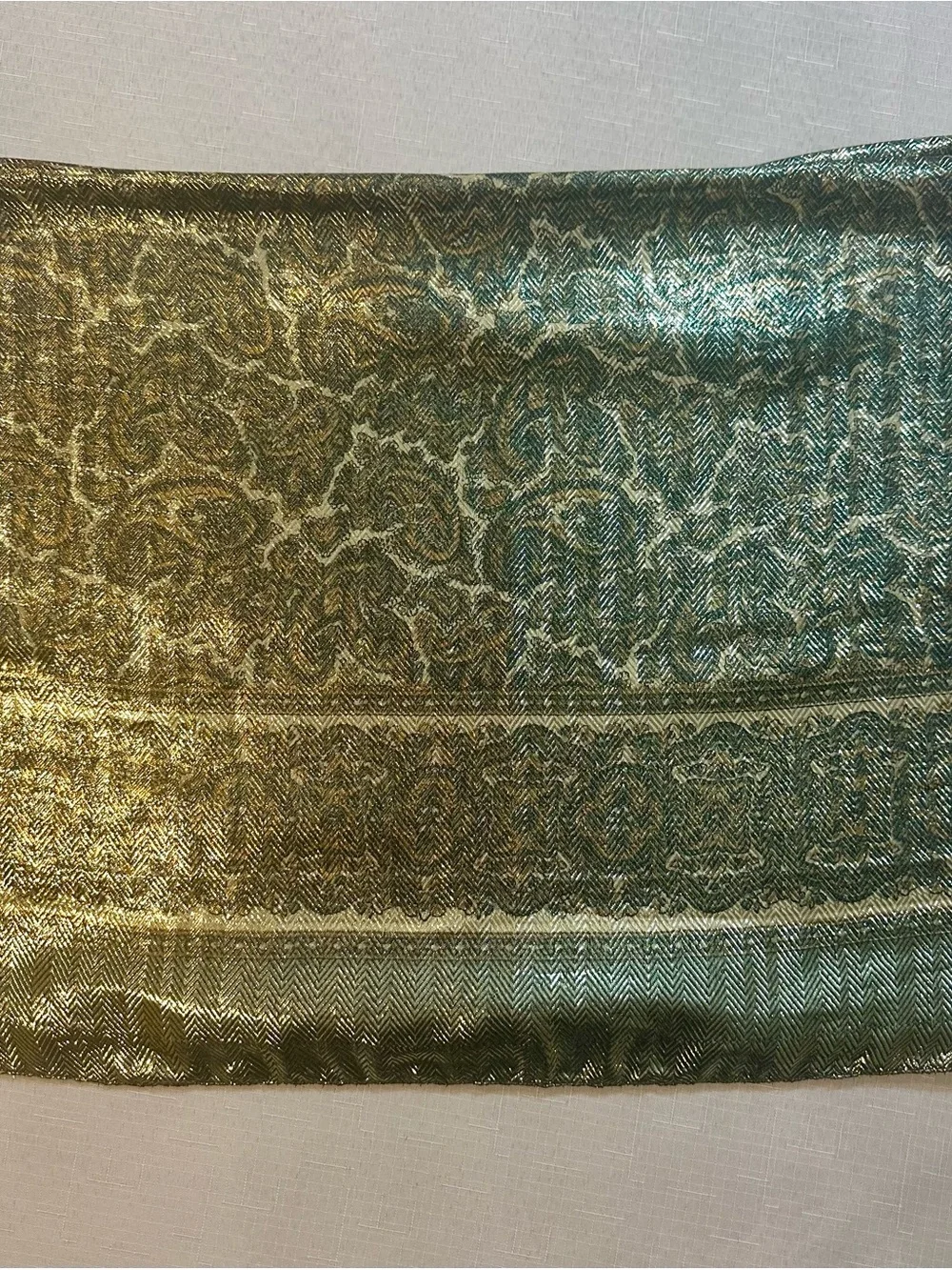 Vintage Amanda Smith Metallic Gold Green Italian Scarf Wrap 58”